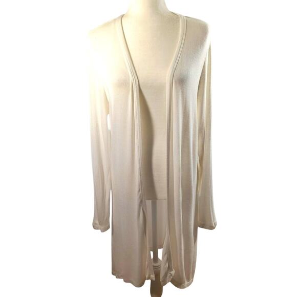 Philosophy Open Front Cardigan Women's Size L White Long Sleeve Longline Sweater - Picture 1 of 12